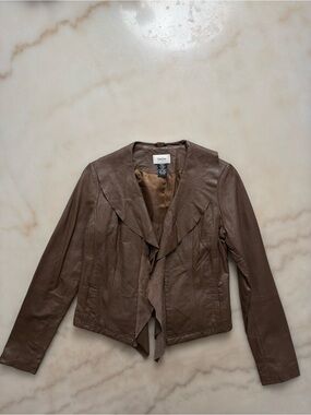 Neiman Marcus Exclusive Brown Draped Leather Jacket Size S Luxury Boho
